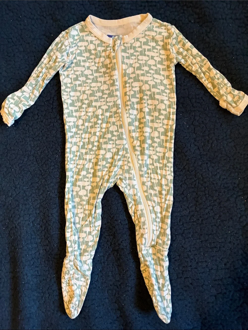 Kickee Pants Green and Cream Zip-Front Footie